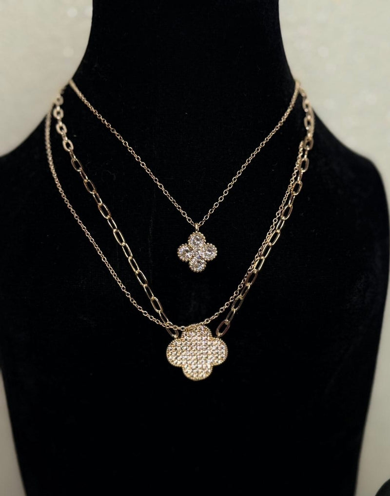 Wild Horse Boutique Double Chain Necklace with Diamond Clover Pendant
