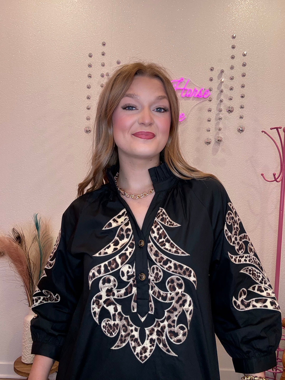 Wild Horse Boutique Dress Black Western Leopard Dress