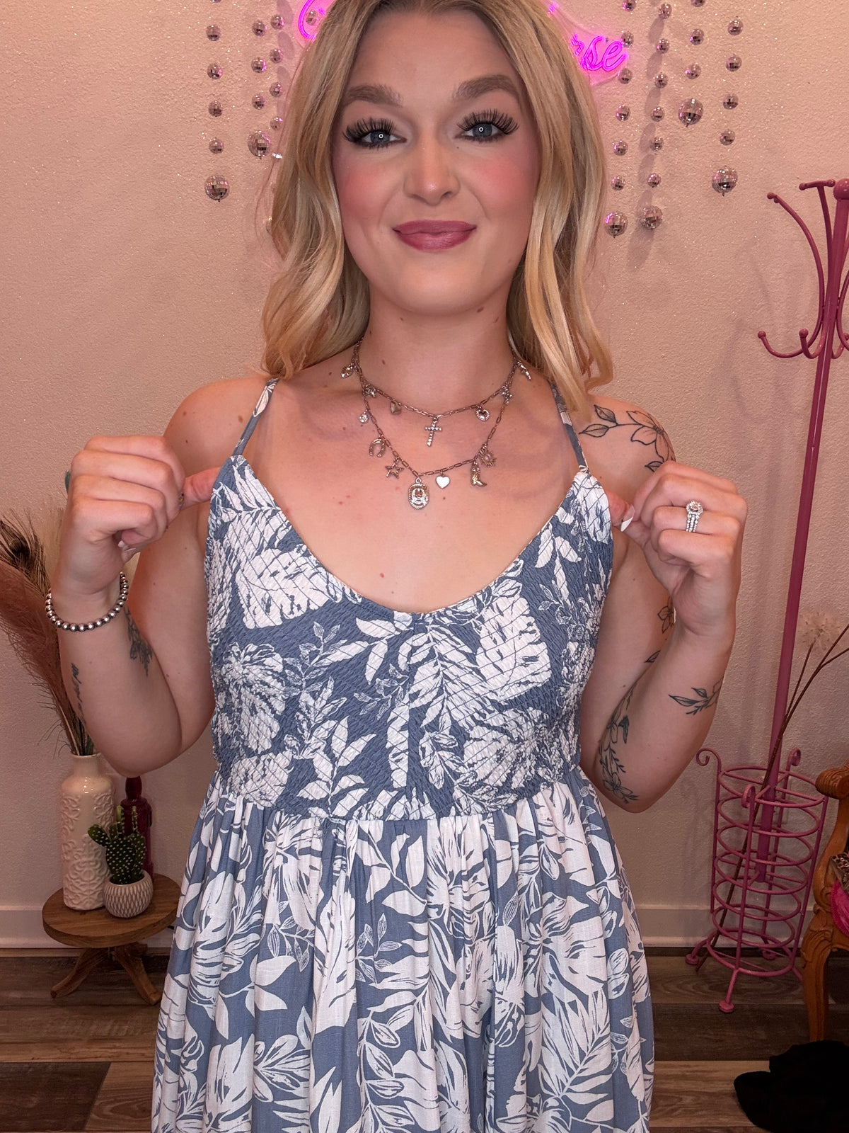 Wild Horse Boutique Dress Blue and White Flower Dress