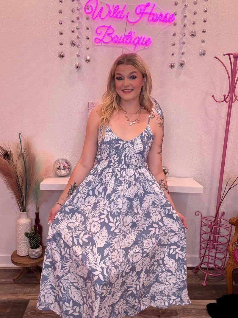 Wild Horse Boutique Dress Blue and White Flower Dress