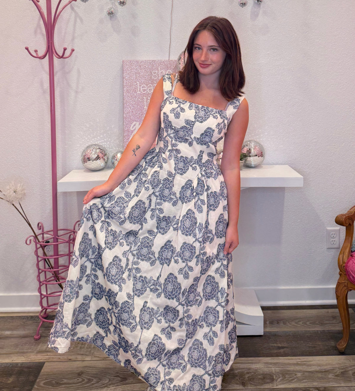 Wild Horse Boutique Dress Ivory Dress with Navy Flowers