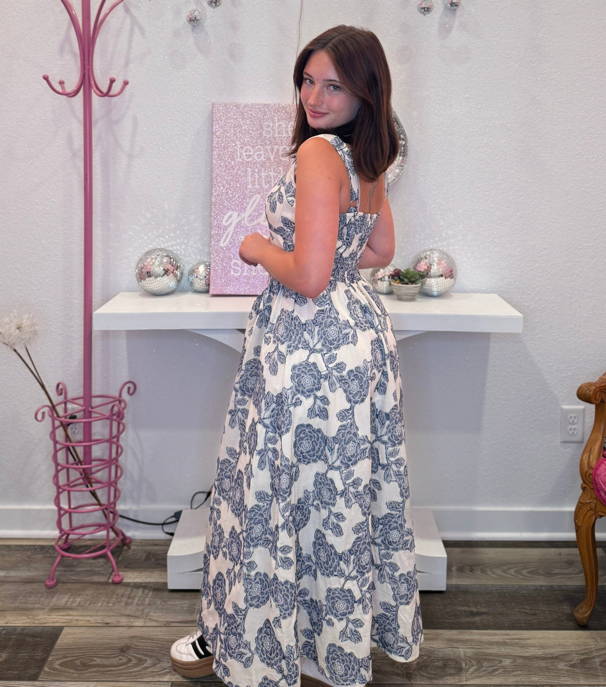 Wild Horse Boutique Dress Ivory Dress with Navy Flowers