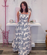 Wild Horse Boutique Dress Ivory Dress with Navy Flowers