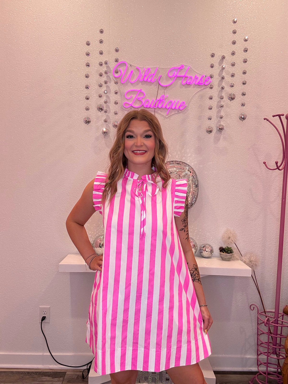 Wild Horse Boutique Dress Pink and White Striped Dress