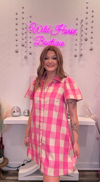 Wild Horse Boutique Dress Pink Gingham Dress