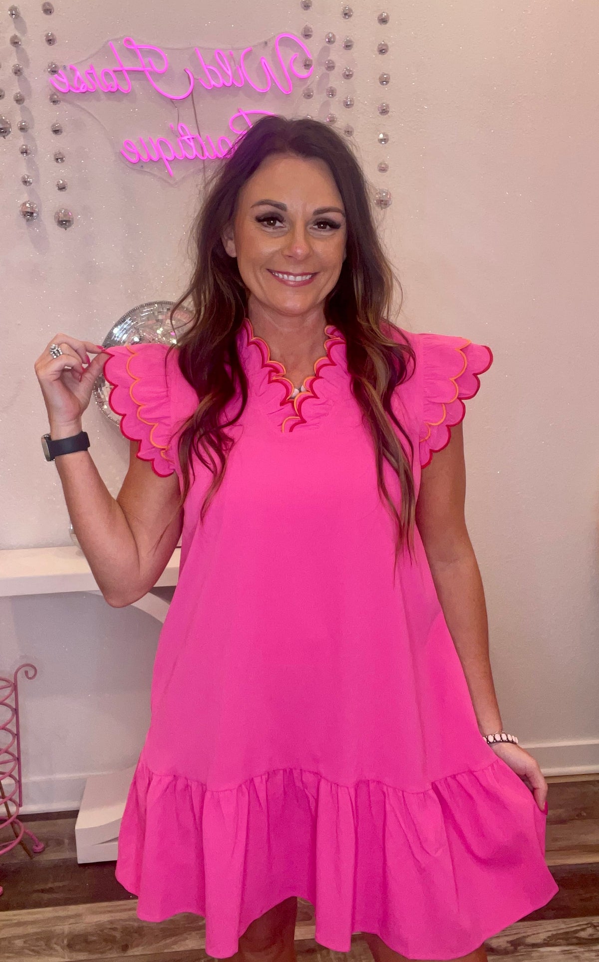 Wild Horse Boutique Dress Pink Scalloped Dress