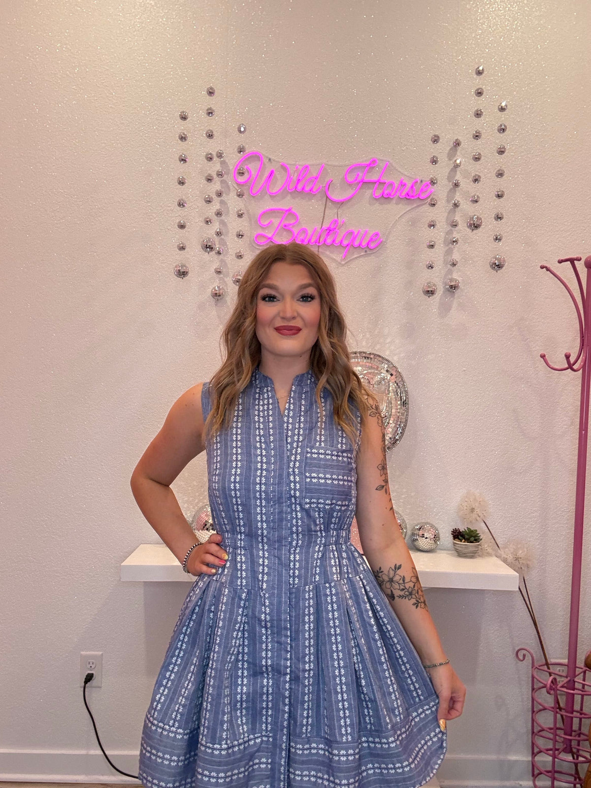 Wild Horse Boutique Dress Pleated Blue Dress