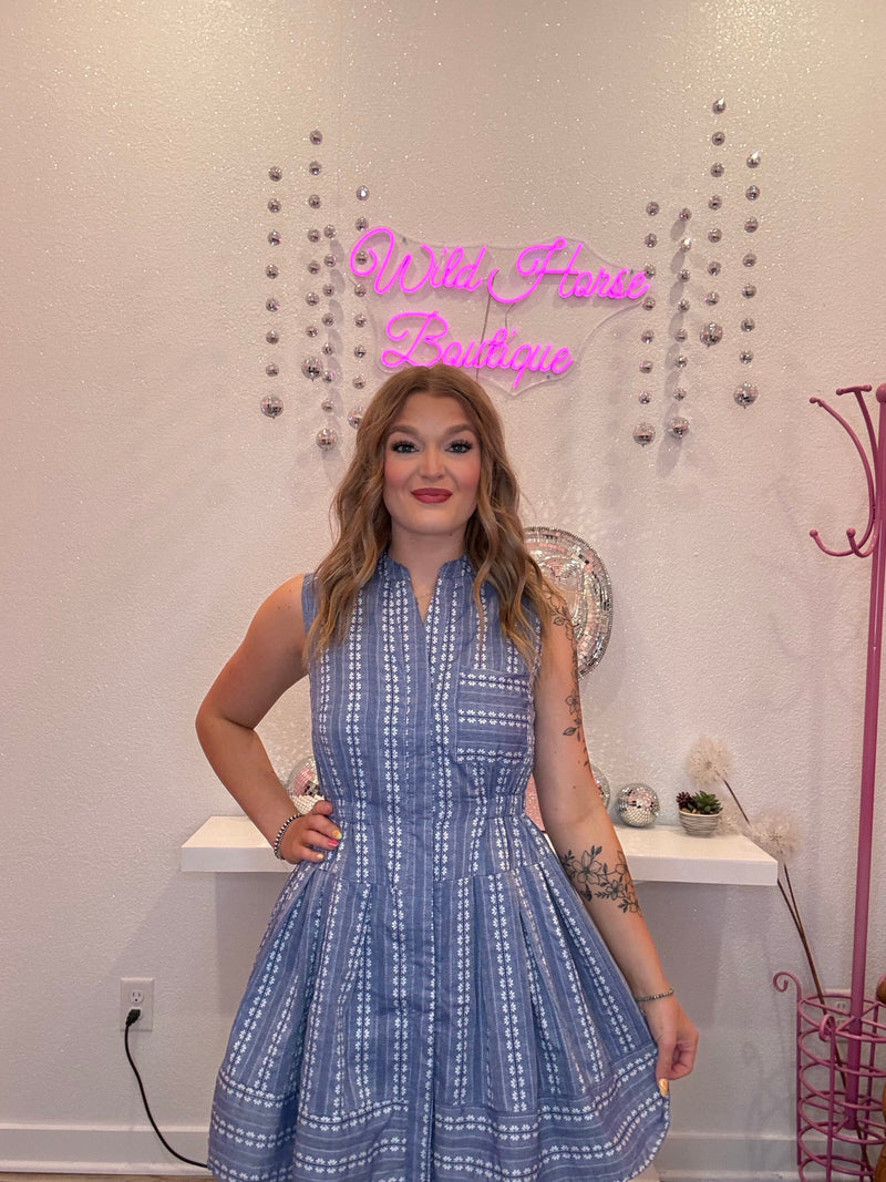 Wild Horse Boutique Dress Pleated Blue Dress