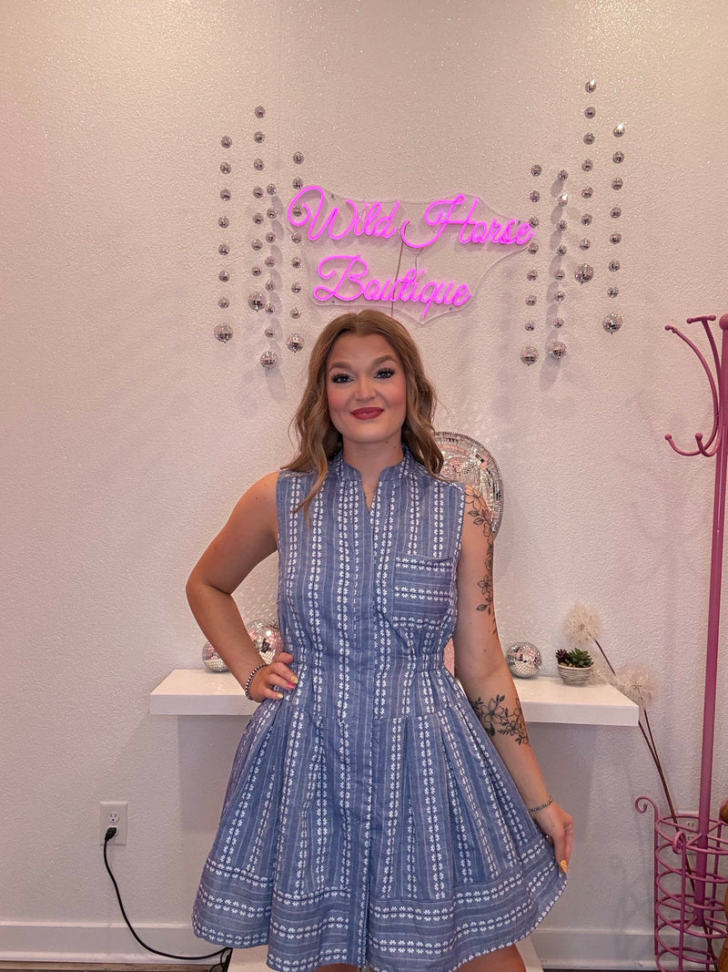 Wild Horse Boutique Dress Pleated Blue Dress