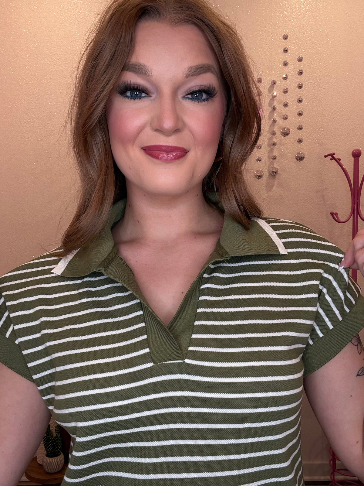 Wild Horse Boutique Dresses Green & White Striped Midi Dress