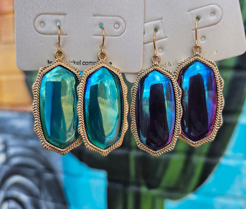 Wild Horse Boutique Earrings Iridescent Stone Earrings with Gold