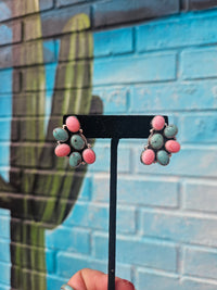 Wild Horse Boutique Earrings Pink & Turquoise Half Cluster Earrings