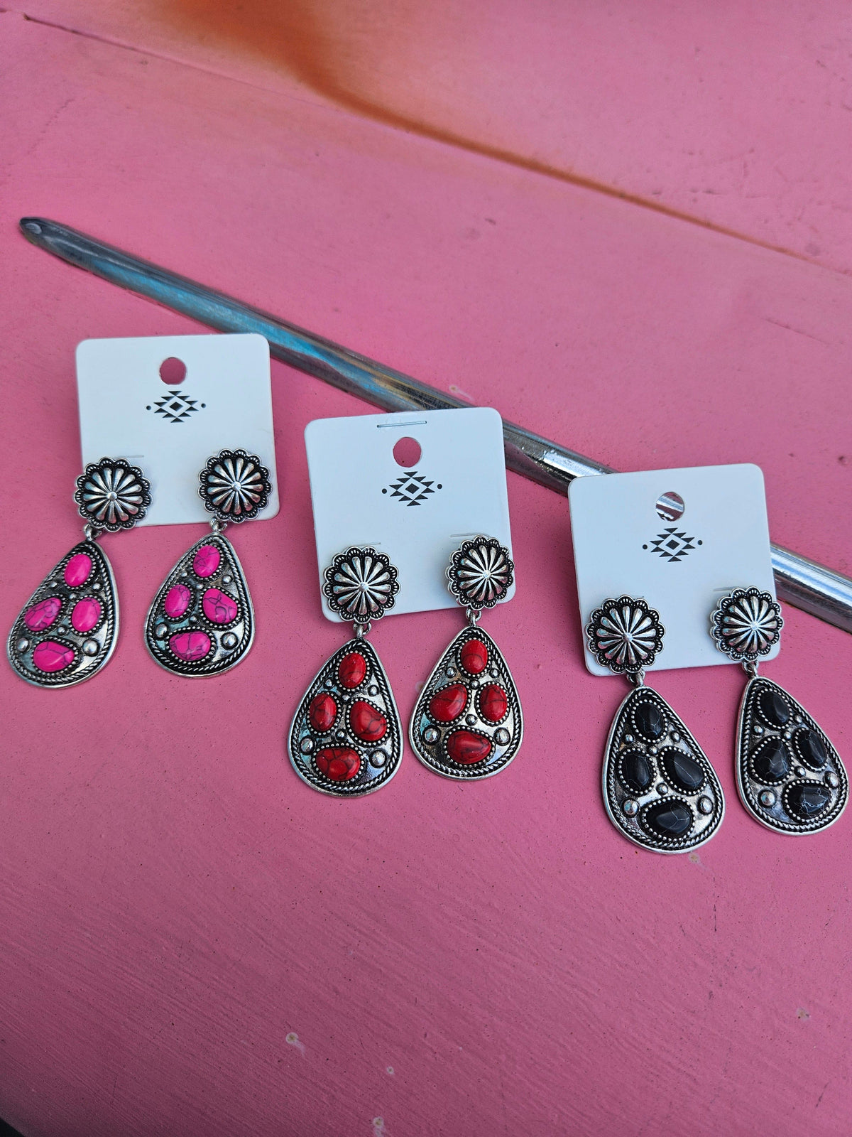 Wild Horse Boutique Earrings Teardrop with Stone Inlay Earring