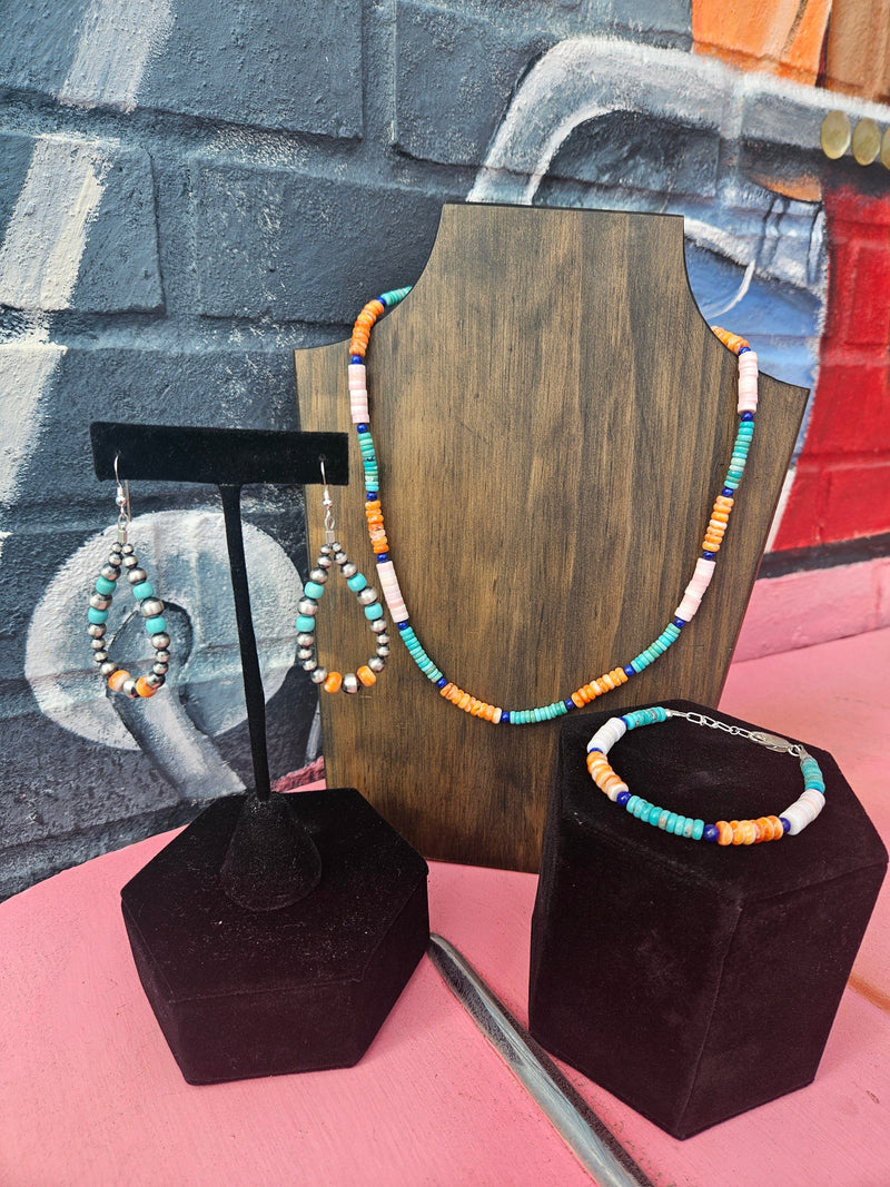 Wild Horse Boutique Earrings Turquoise and Orange Teardrop Navajo Pearl Earrings