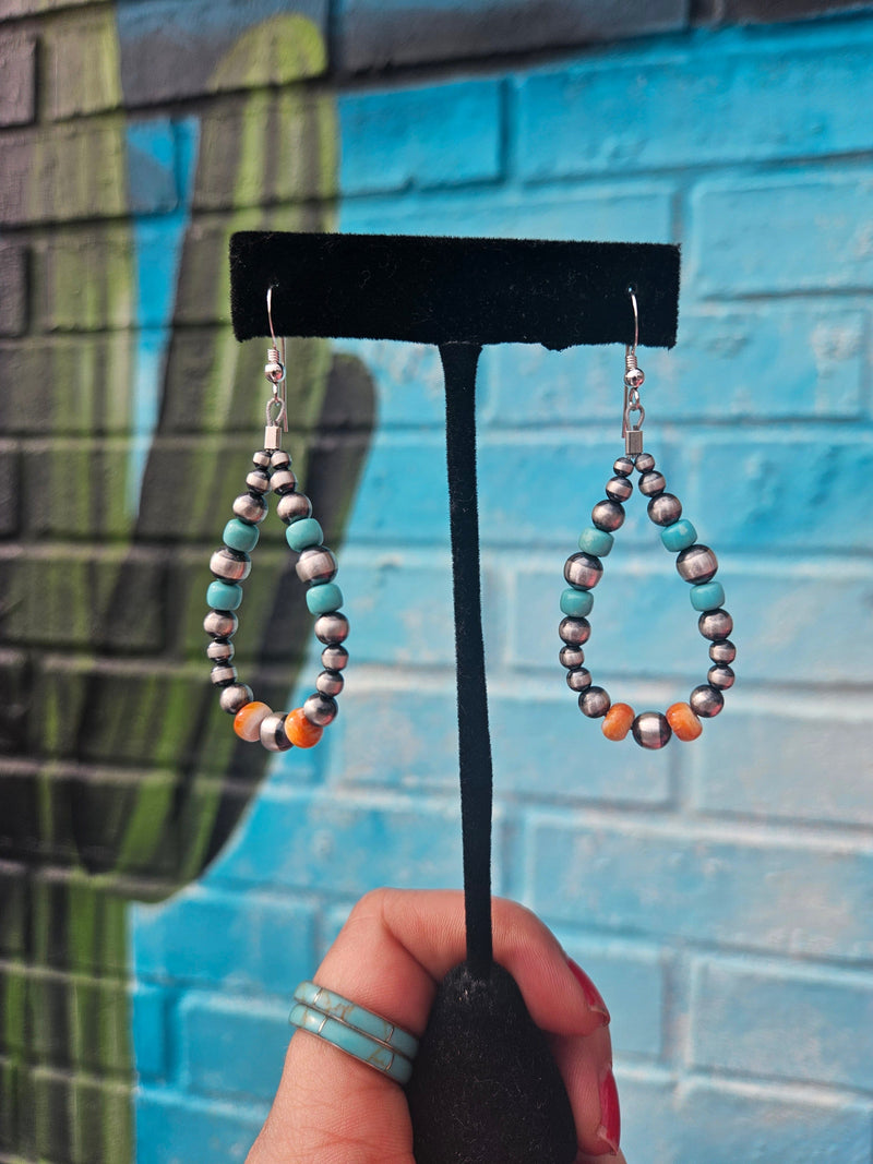 Wild Horse Boutique Earrings Turquoise and Orange Teardrop Navajo Pearl Earrings