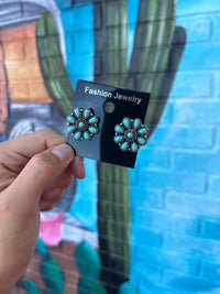 Wild Horse Boutique Earrings Turquoise Faux Cluster Earrings