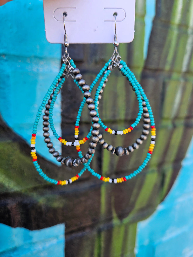 Wild Horse Boutique Earrings Turquoise multi-bead Teardrop Earring