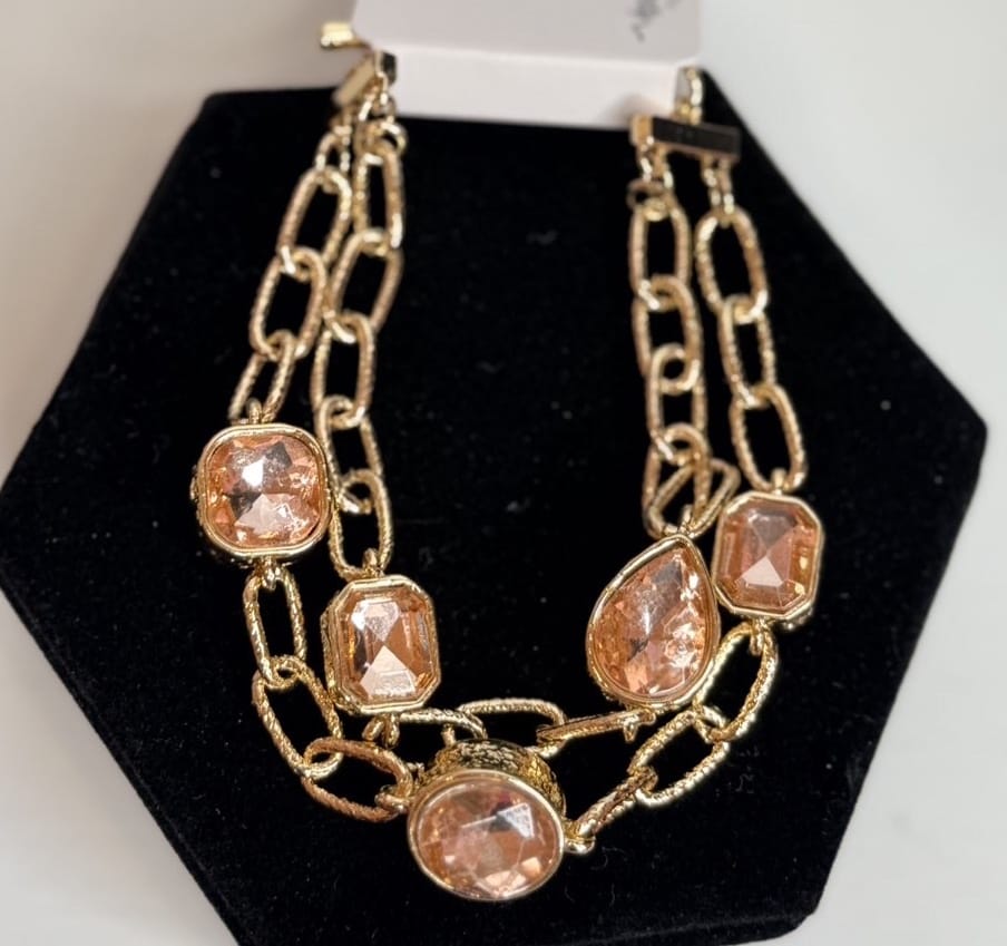 Wild Horse Boutique Gold Chain Bracelet with Pink Diamonds