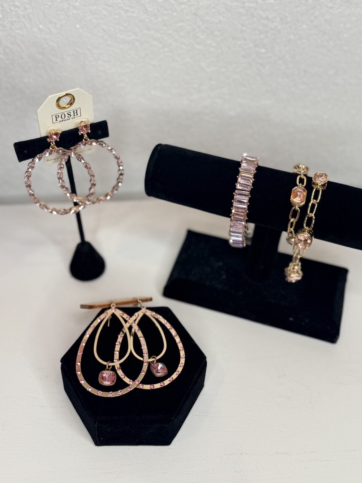 Wild Horse Boutique Gold Dangle Earrings with Pink Stones