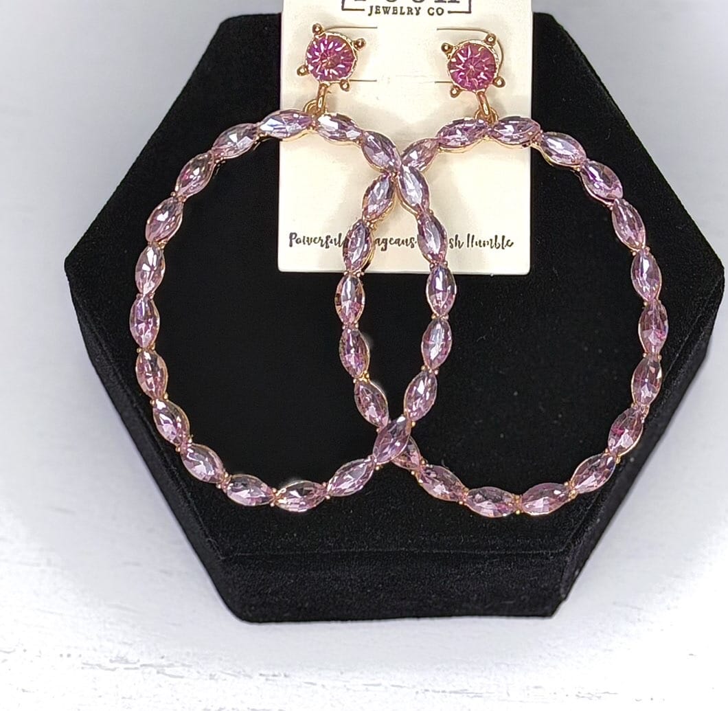 Wild Horse Boutique Gold Dangle Earrings with Pink Stones
