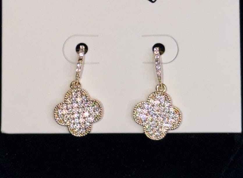 Wild Horse Boutique Gold Diamond Clover Dangle Earrings