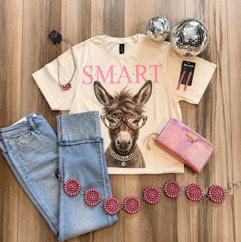Wild Horse Boutique Graphic tshirt Smart Donkey Rhinestone Graphic Tee