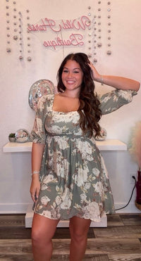 Wild Horse Boutique Green Floral Mini Dress
