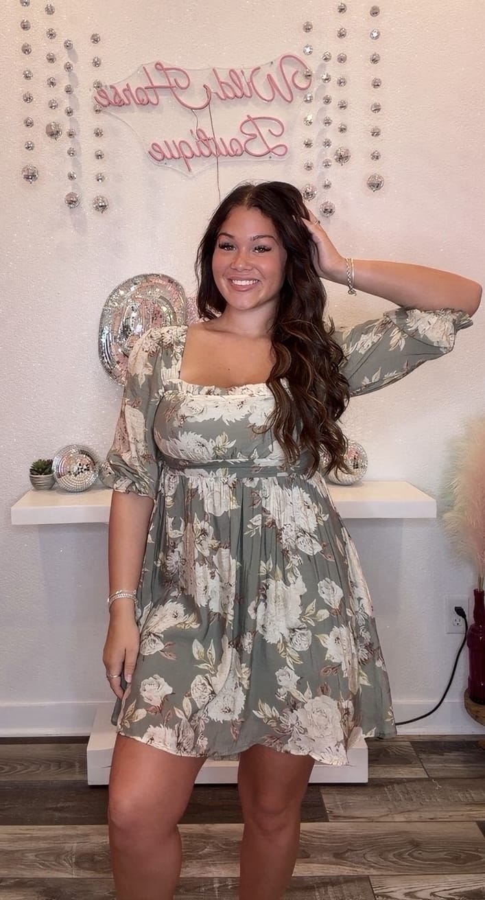 Wild Horse Boutique Green Floral Mini Dress