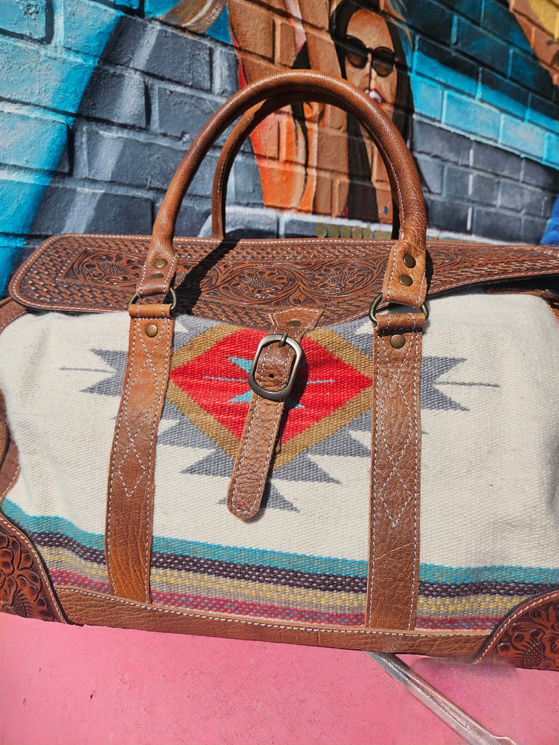 Wild Horse Boutique Handbags Serape Tooled Leather Overnight Bag