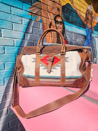 Wild Horse Boutique Handbags Serape Tooled Leather Overnight Bag