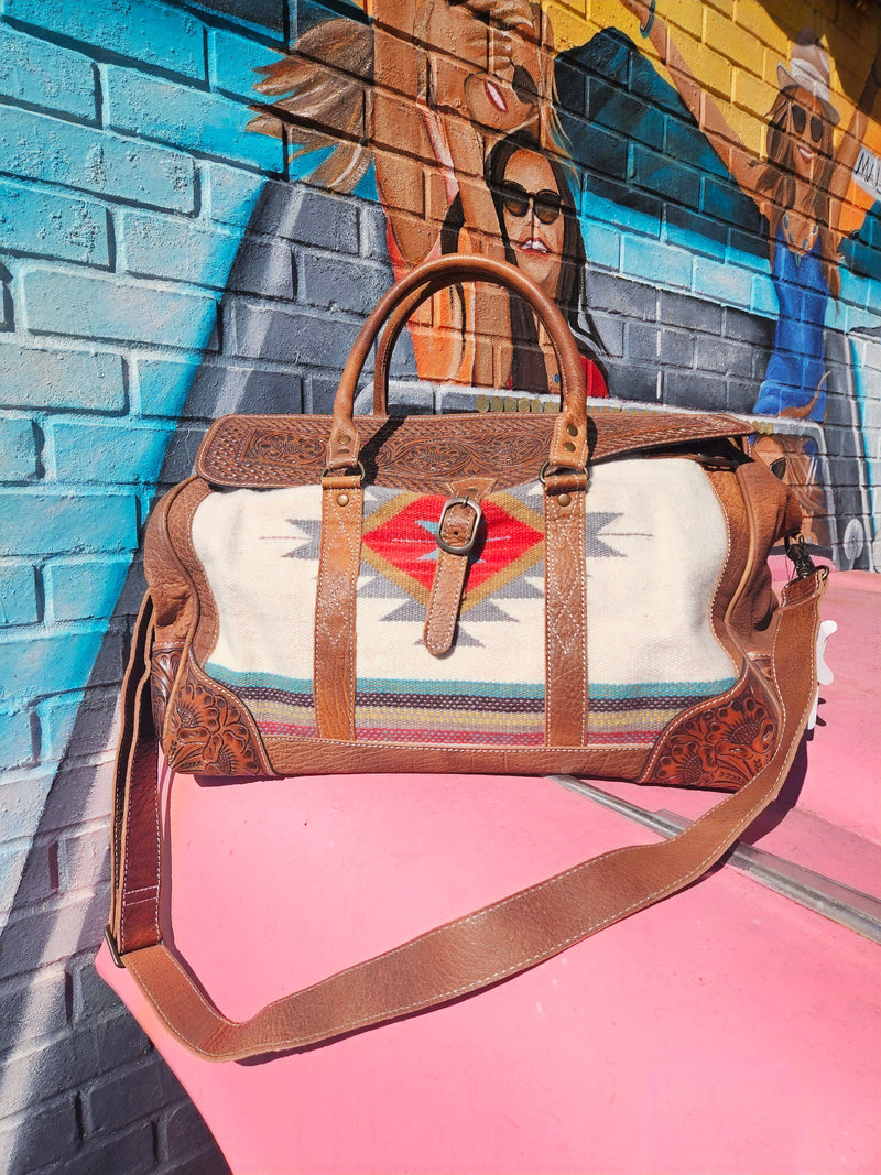 Wild Horse Boutique Handbags Serape Tooled Leather Overnight Bag