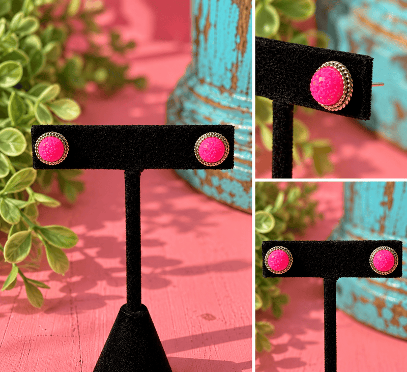 Wild Horse Boutique Hot Pink Opal Sterling Silver Earrings – Pink Conch or Hot Pink Opal
