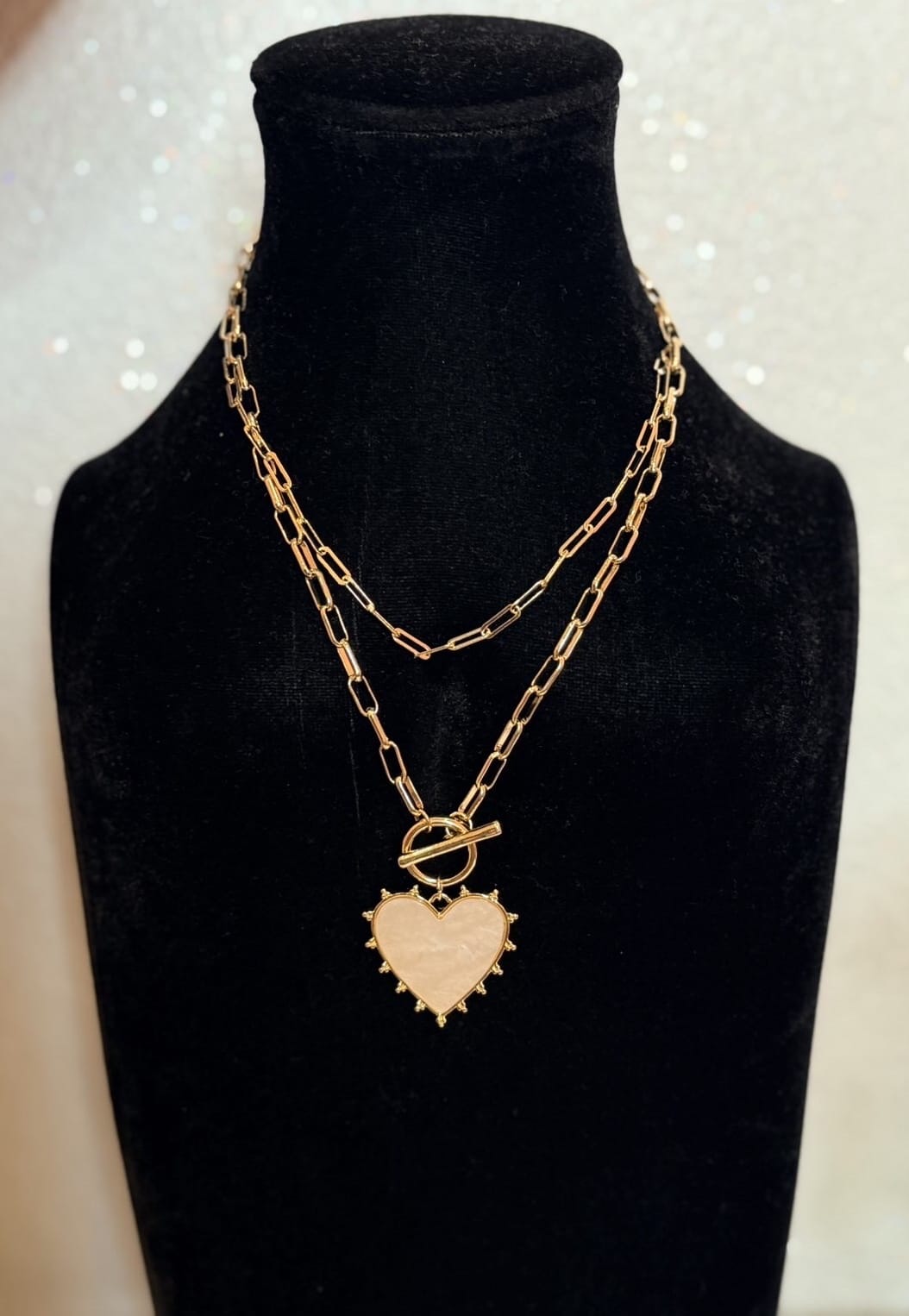 Wild Horse Boutique Jewelry Double Chain Necklace with Pearl Heart Pendant