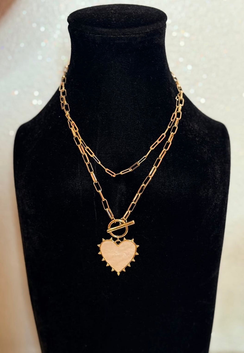 Wild Horse Boutique Jewelry Double Chain Necklace with Pearl Heart Pendant