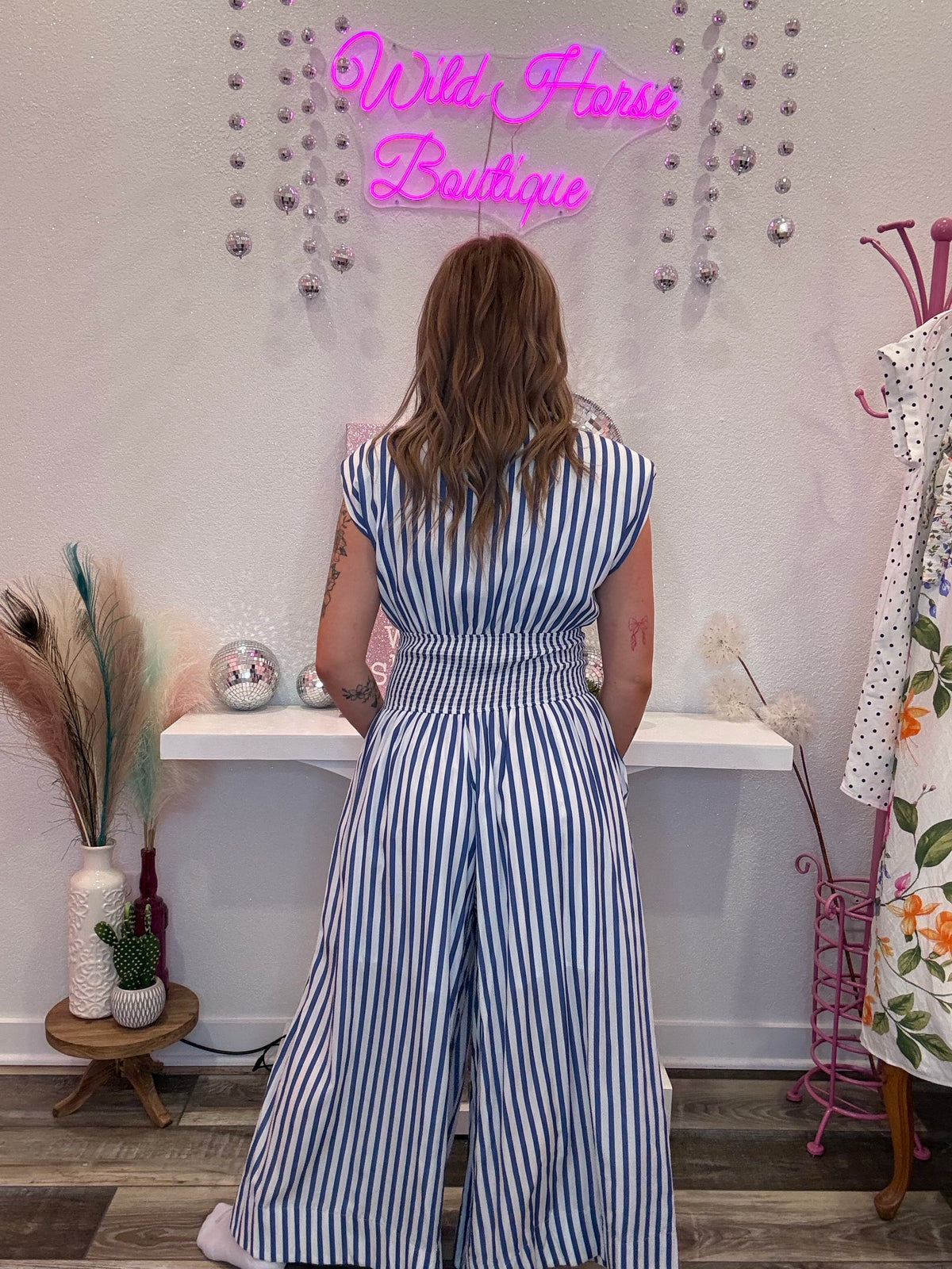 Wild Horse Boutique Jumpsuit Blue and White Striped Jumper