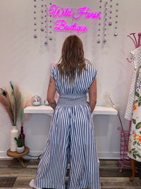 Wild Horse Boutique Jumpsuit Blue and White Striped Jumper