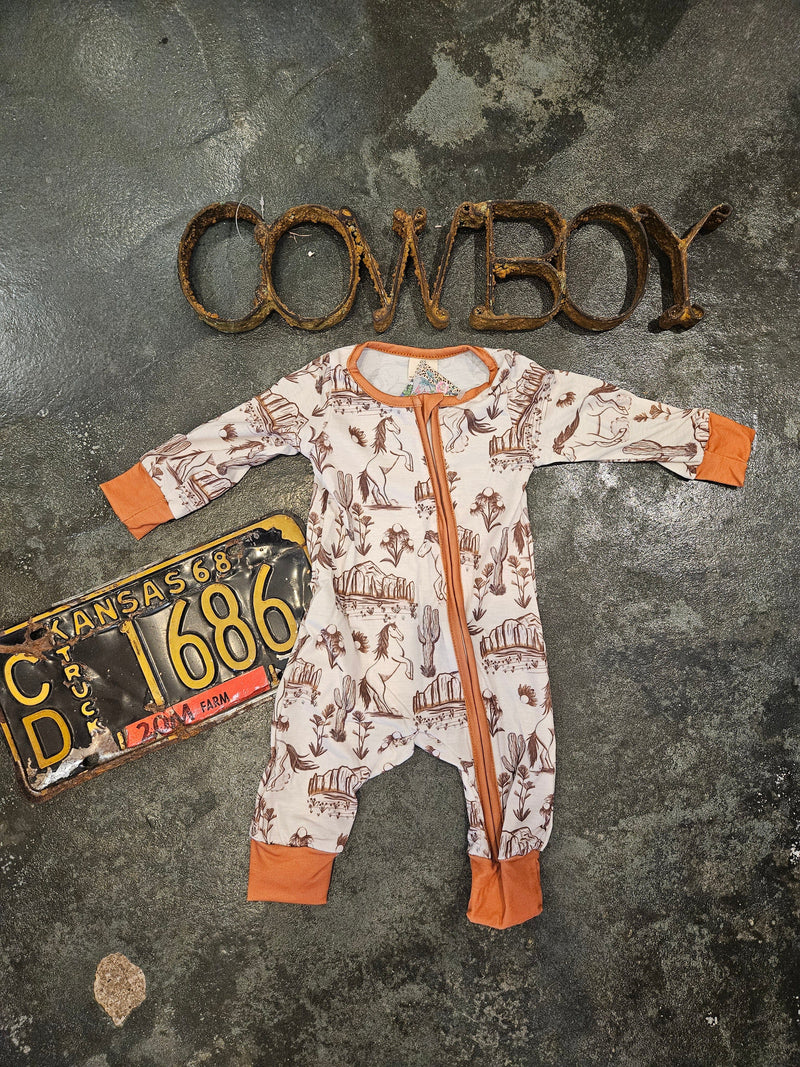 Wild Horse Boutique Kid clothing Tan and Rust Horse Onesie