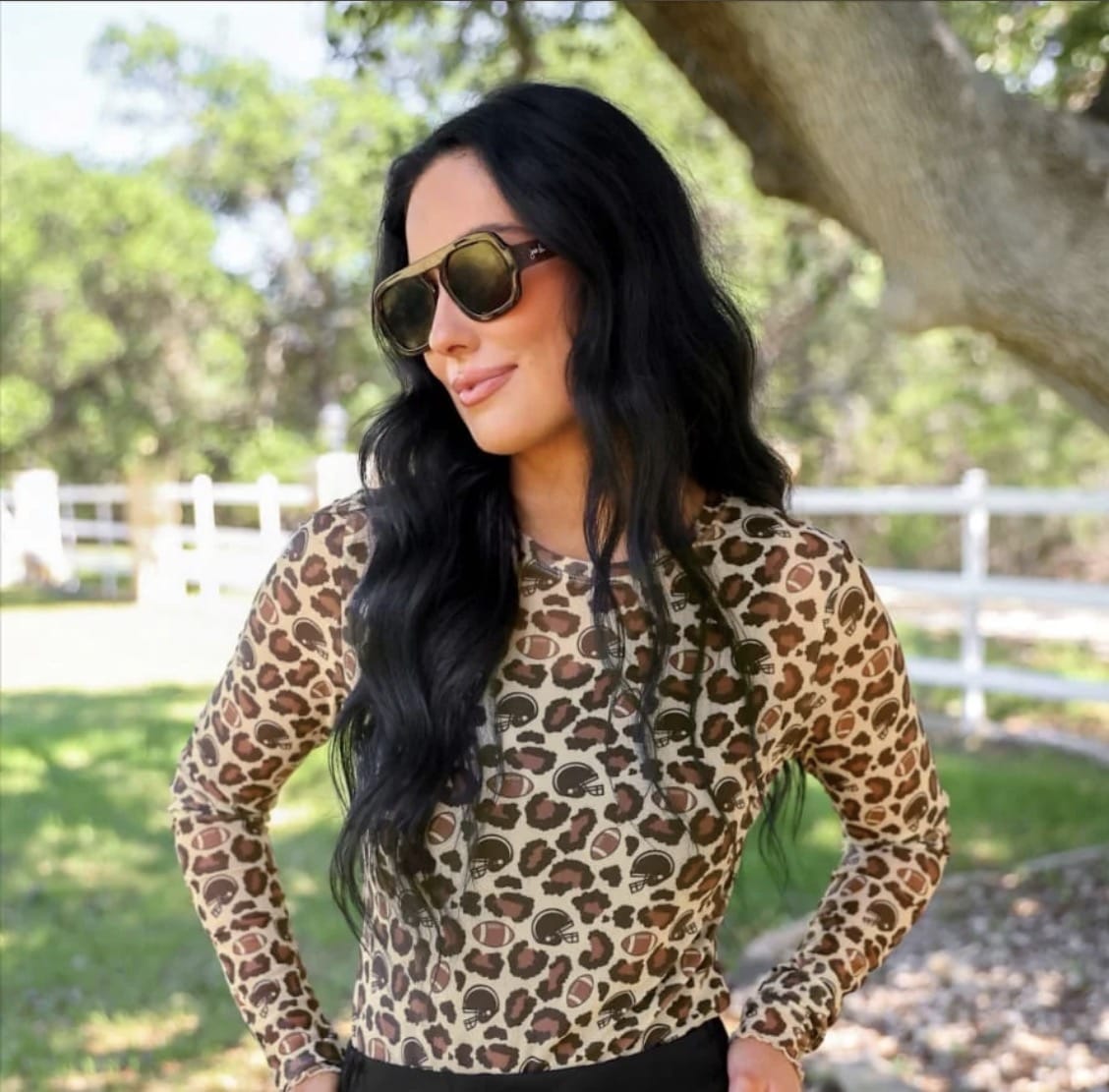 Wild Horse Boutique Leopard Football Mesh Top
