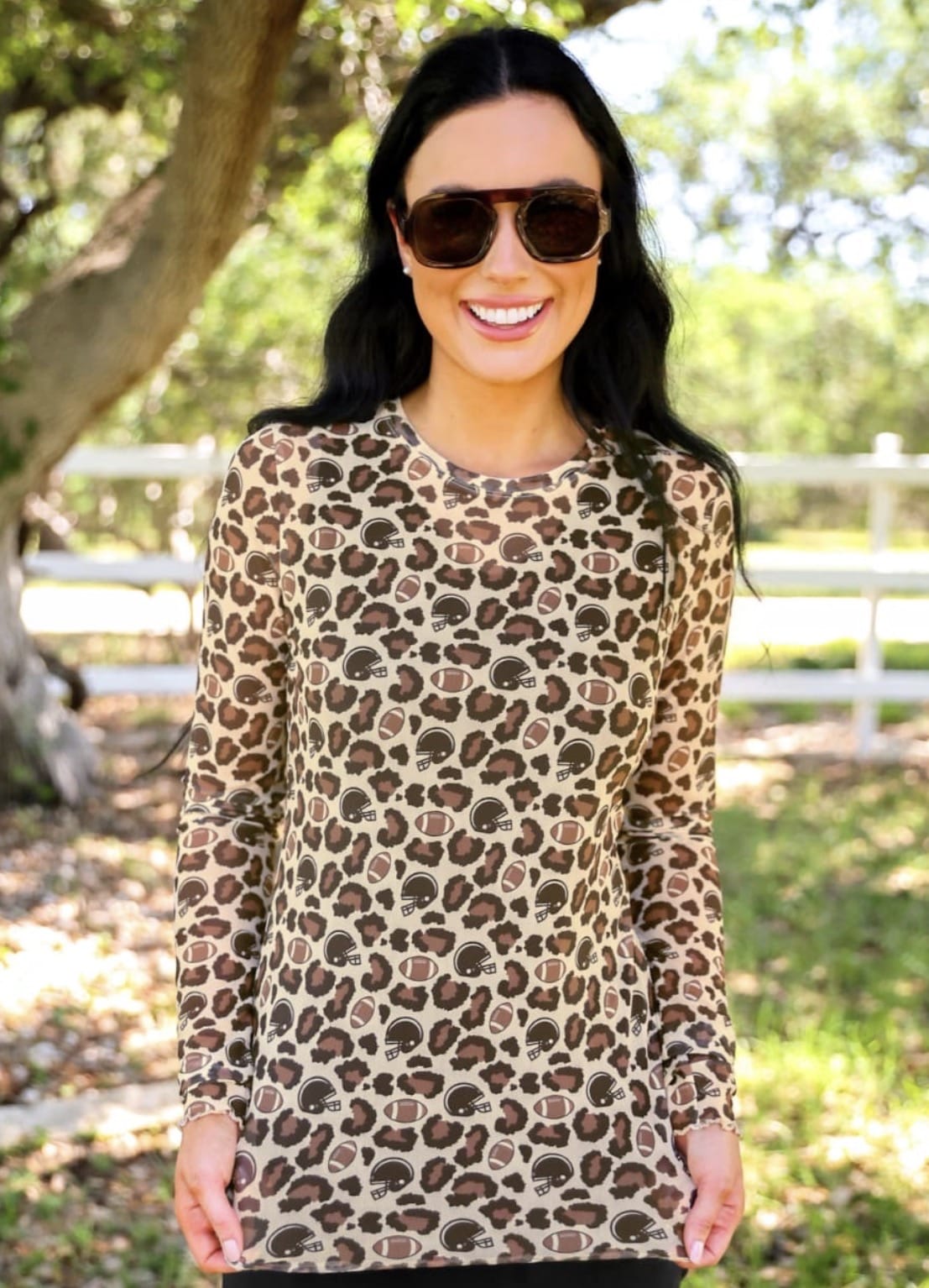 Wild Horse Boutique Leopard Football Mesh Top