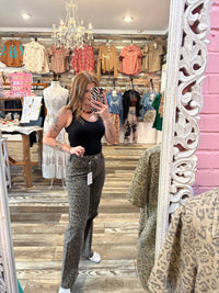 Wild Horse Boutique Leopard High Rise Slim Wide Jeans