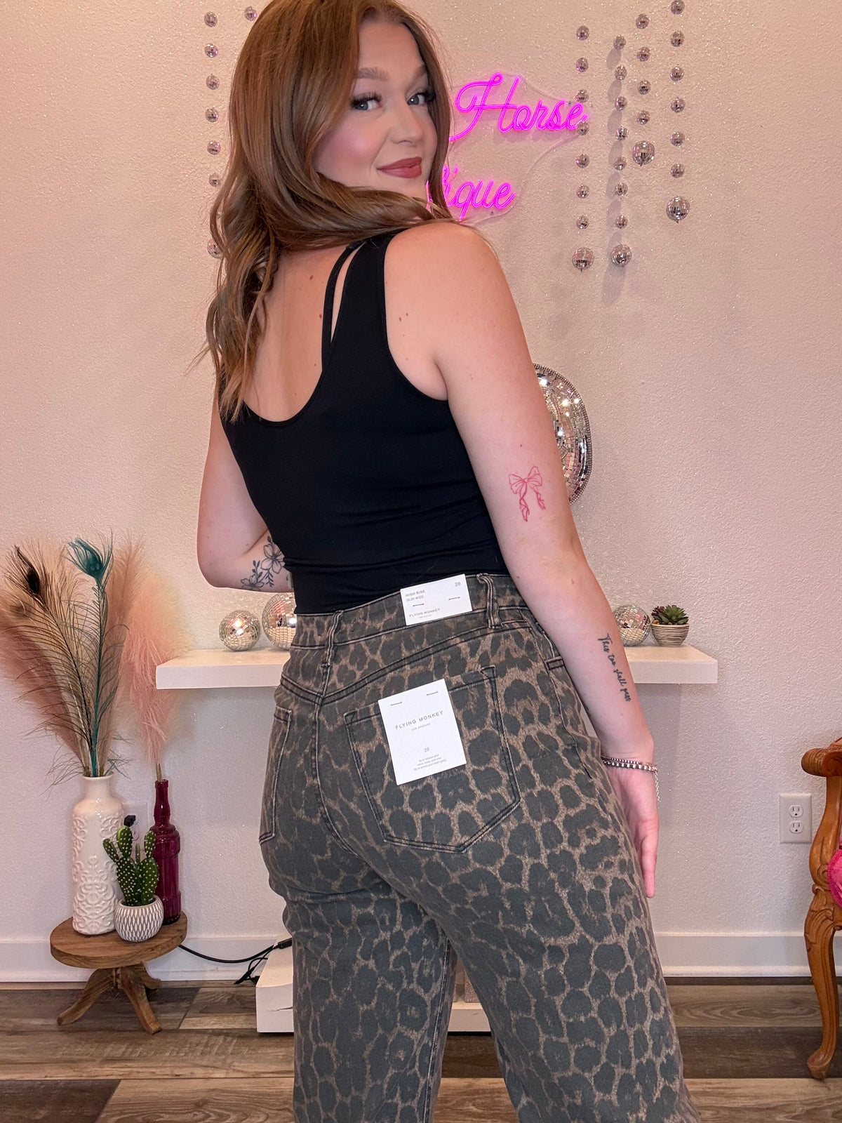 Wild Horse Boutique Leopard High Rise Slim Wide Jeans