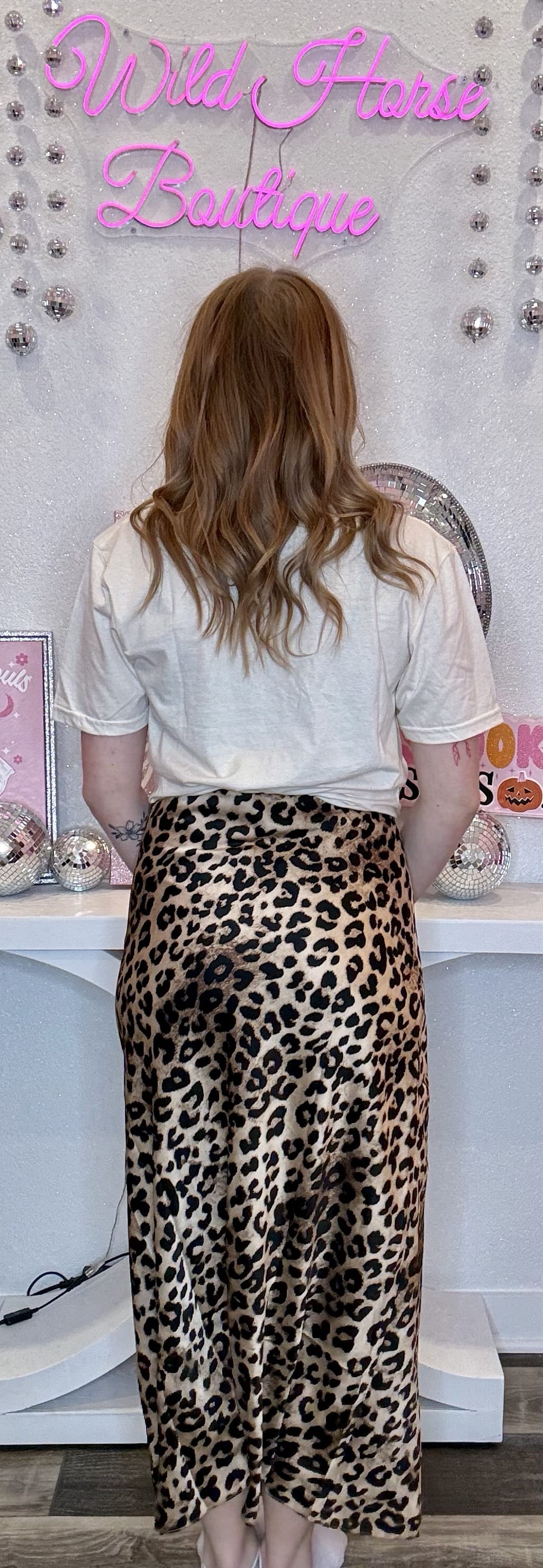Wild Horse Boutique Leopard Satin Maxi Skirt