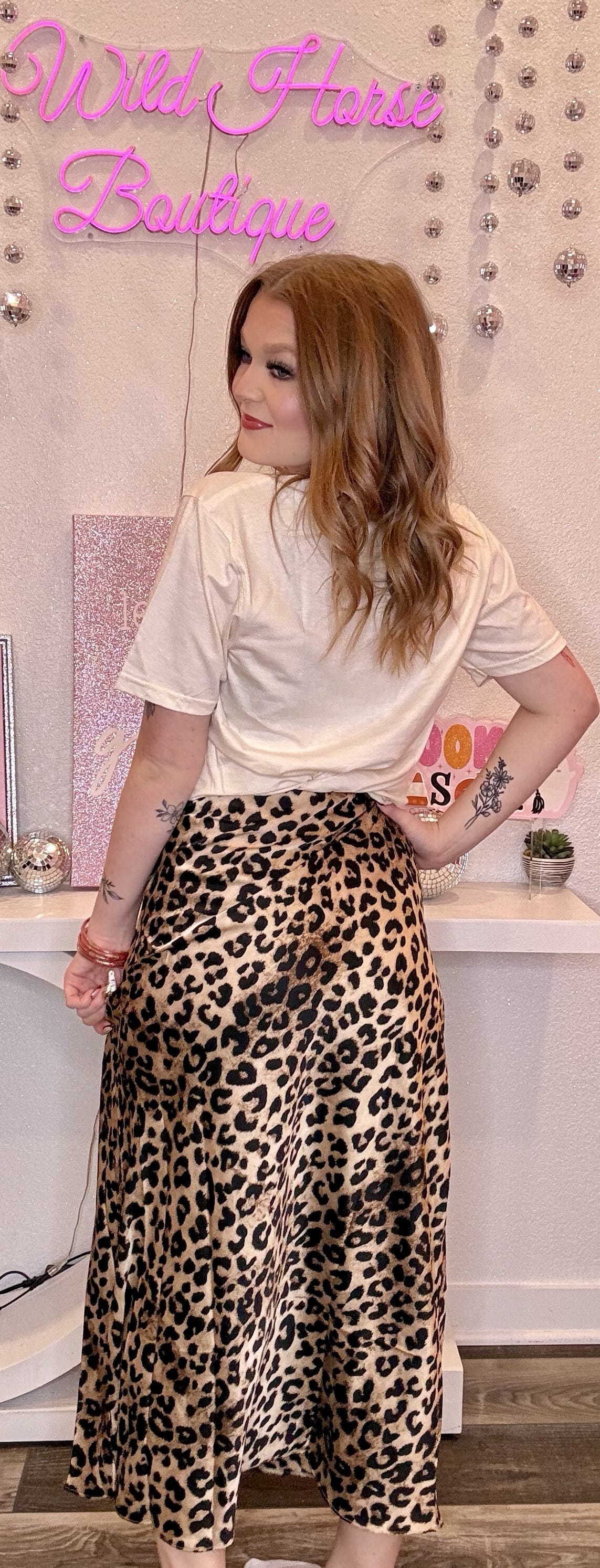 Wild Horse Boutique Leopard Satin Maxi Skirt