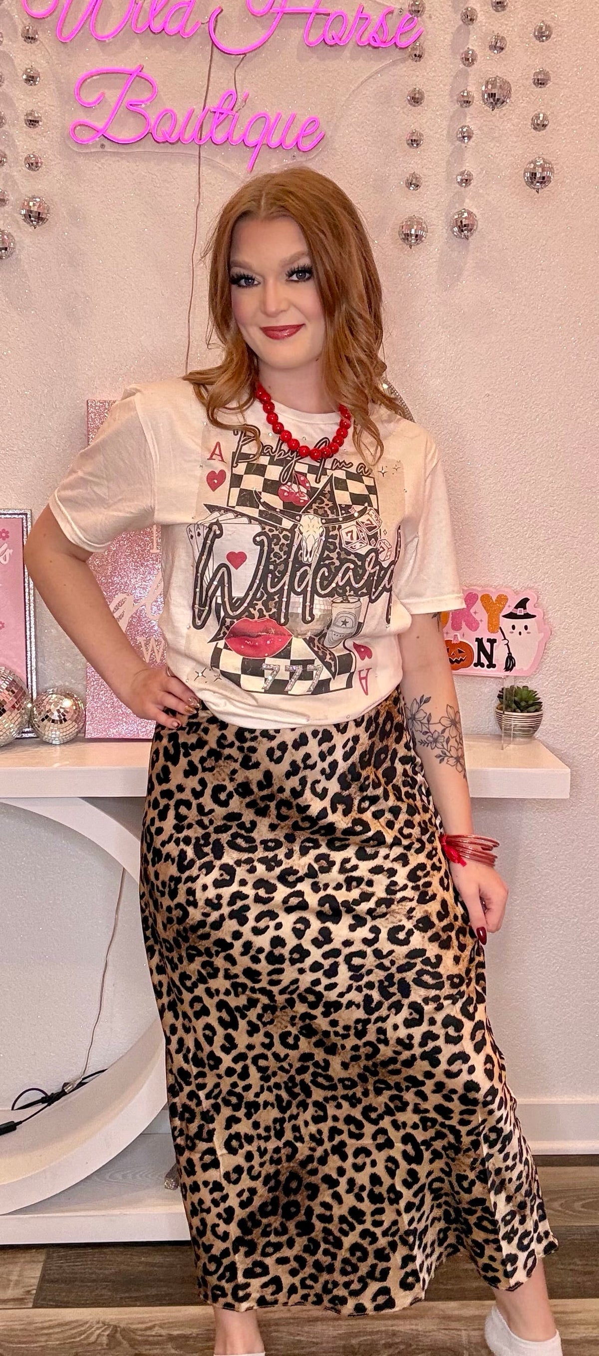 Wild Horse Boutique Leopard Satin Maxi Skirt