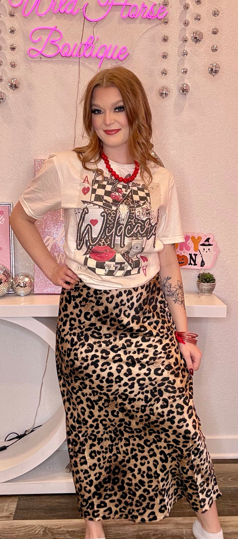 Wild Horse Boutique Leopard Satin Maxi Skirt