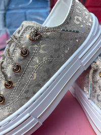 Wild Horse Boutique Leopard Shine Sneakers with Rhinestone Laces