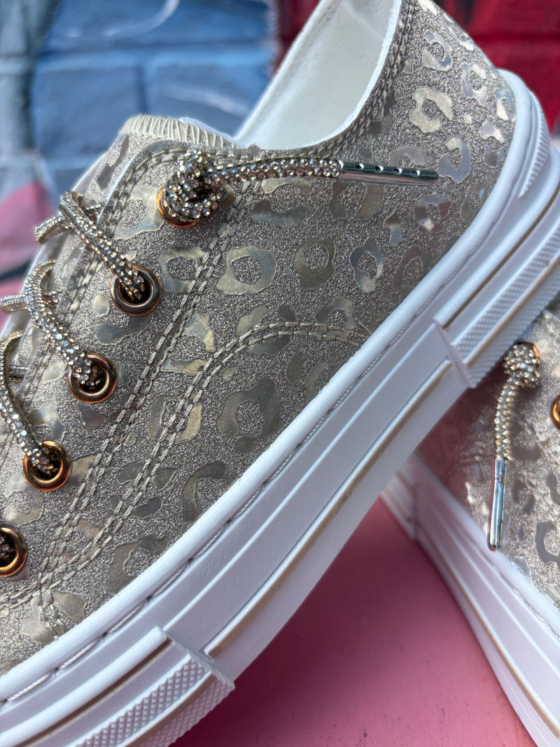 Wild Horse Boutique Leopard Shine Sneakers with Rhinestone Laces