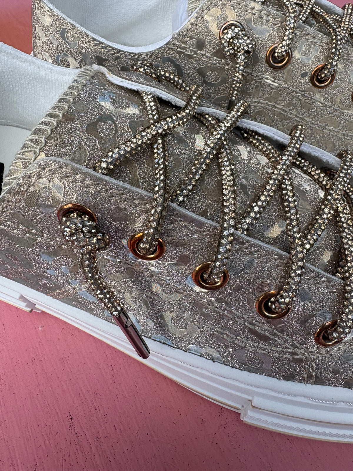 Wild Horse Boutique Leopard Shine Sneakers with Rhinestone Laces