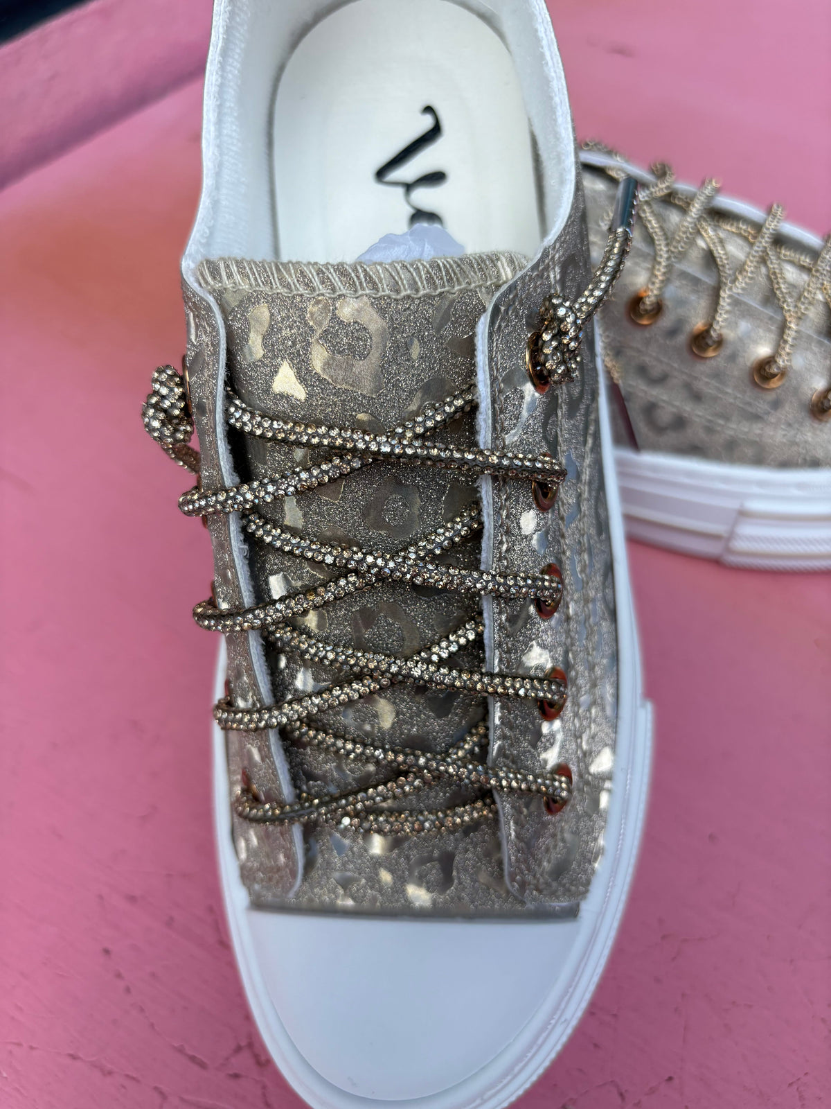Wild Horse Boutique Leopard Shine Sneakers with Rhinestone Laces
