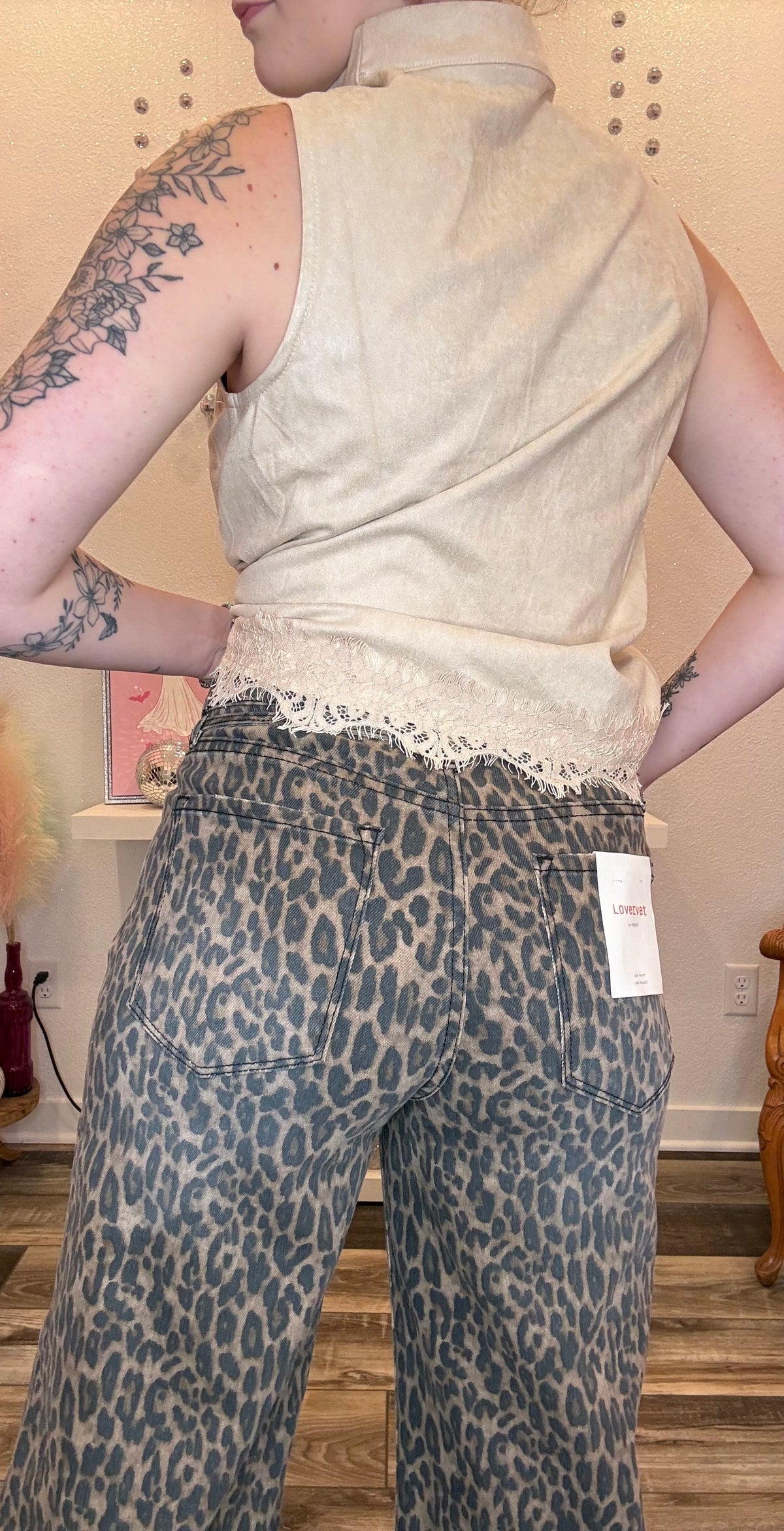Wild Horse Boutique Leopard Wide Leg Jeans with Waist Tie